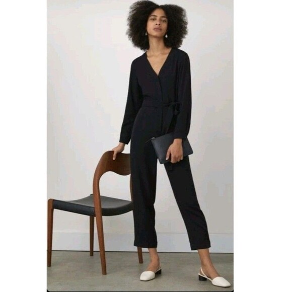 Everlane Jumpsuit Women Size 16 Utility Black Button Down Romper Coveralls - Picture 1 of 11